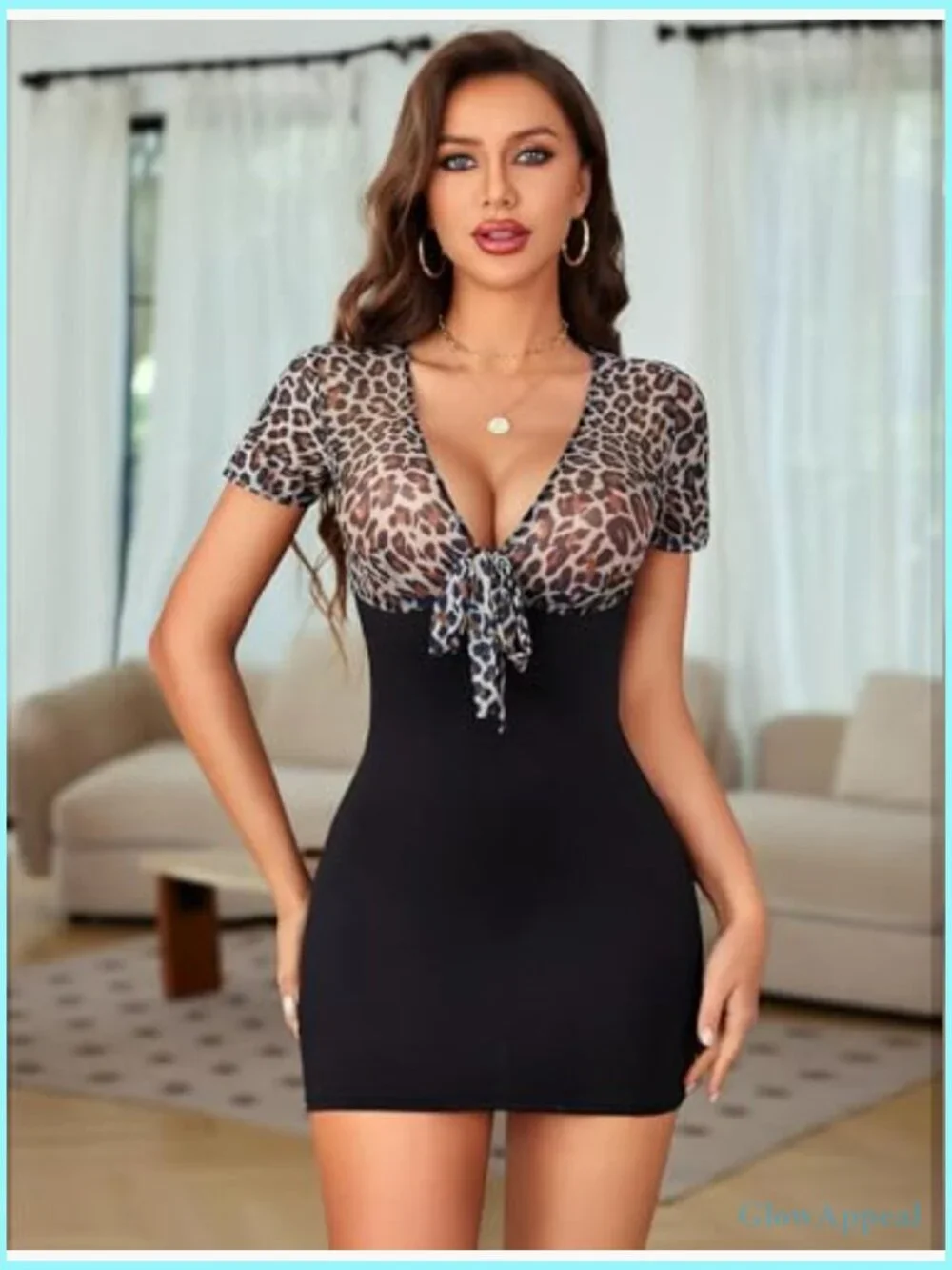 Sexy Sheer Mesh Bodycon Mini Dress Deep V Neck Tie Front Clubwear Party